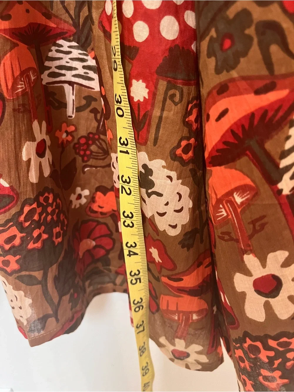 Fall Festive Wide-Leg Pants in Brown and Red Floral/Orange Mushroom Pattern